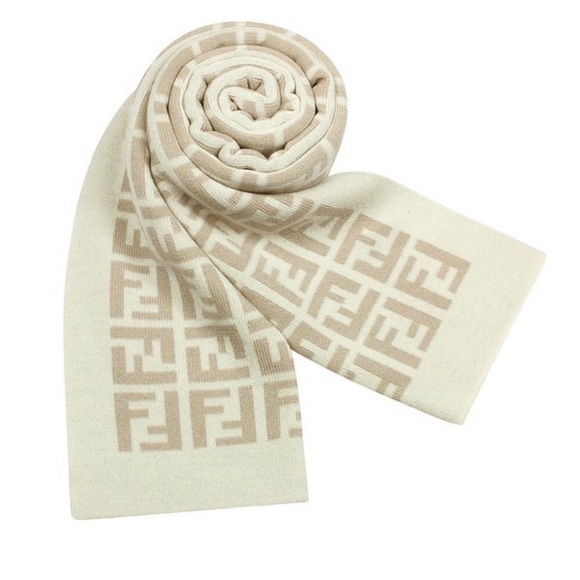 FENDI Cream and Beige Logo Scarf